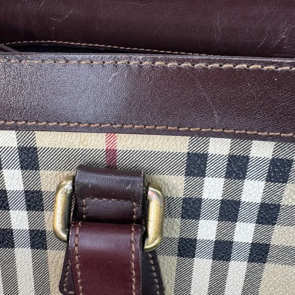 Burberry Nova Check Tote Bag Vintage House Check Canvas Leather Shoulder Bag - Picture 14 of 15